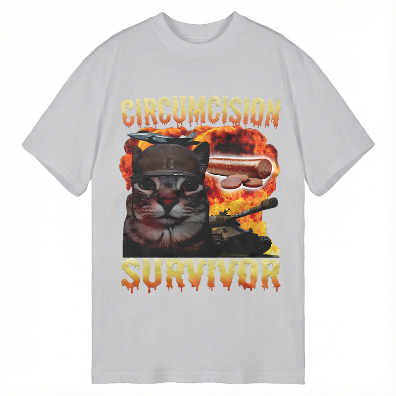 Modecanvas Circumcision Survivor Funny Cat Meme DTG Printing Classic T-Shirt-modecanvas