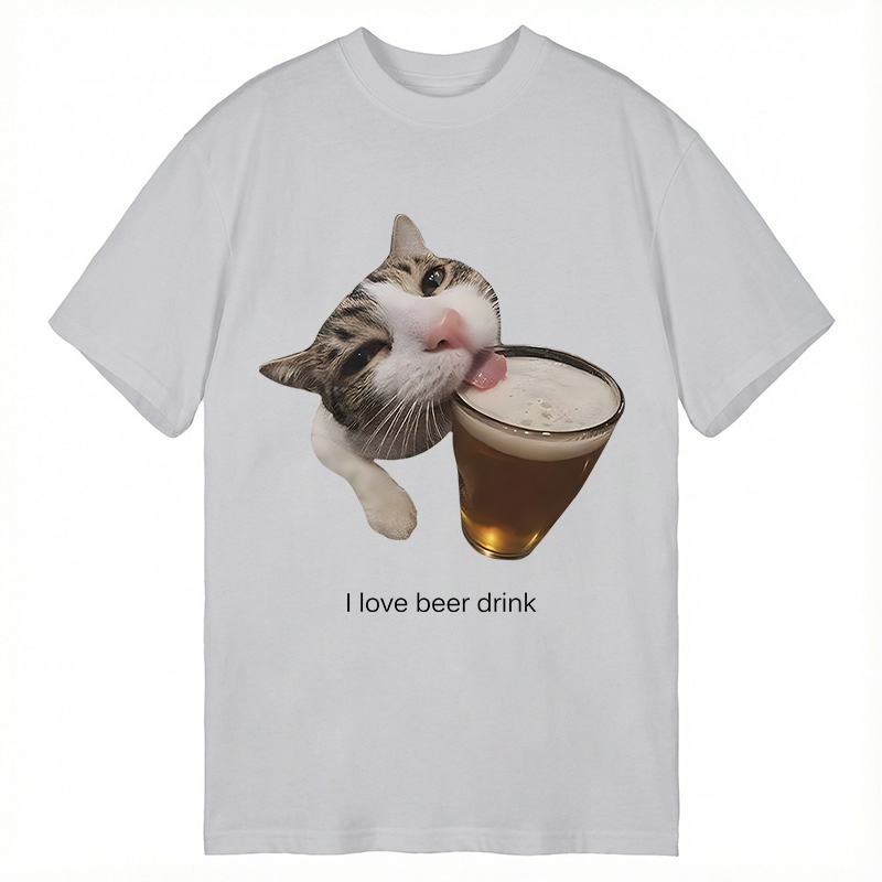 Modecanvas Funny Beer Kitty Meme DTG Printing Classic T-Shirt-modecanvas