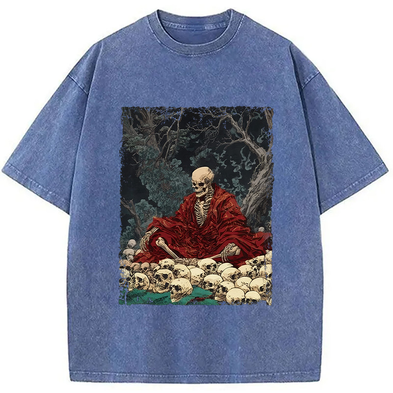 Modecanvas Guardian Of The Skulls DTG Printing Washed T-Shirt-modecanvas