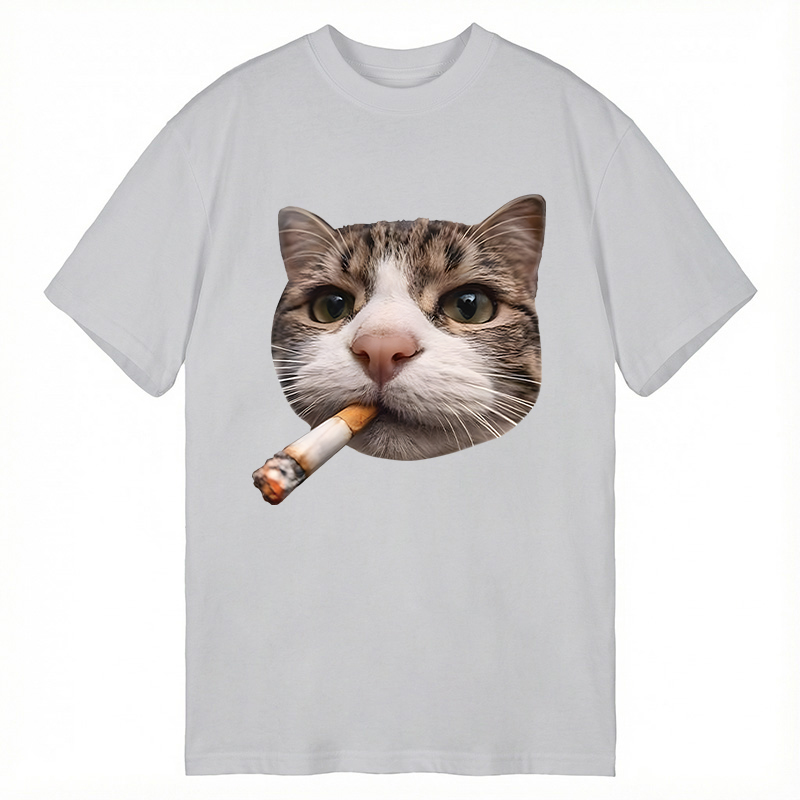 Modecanvas Smoking Cat Meme DTG Printing Classic T-Shirt-modecanvas