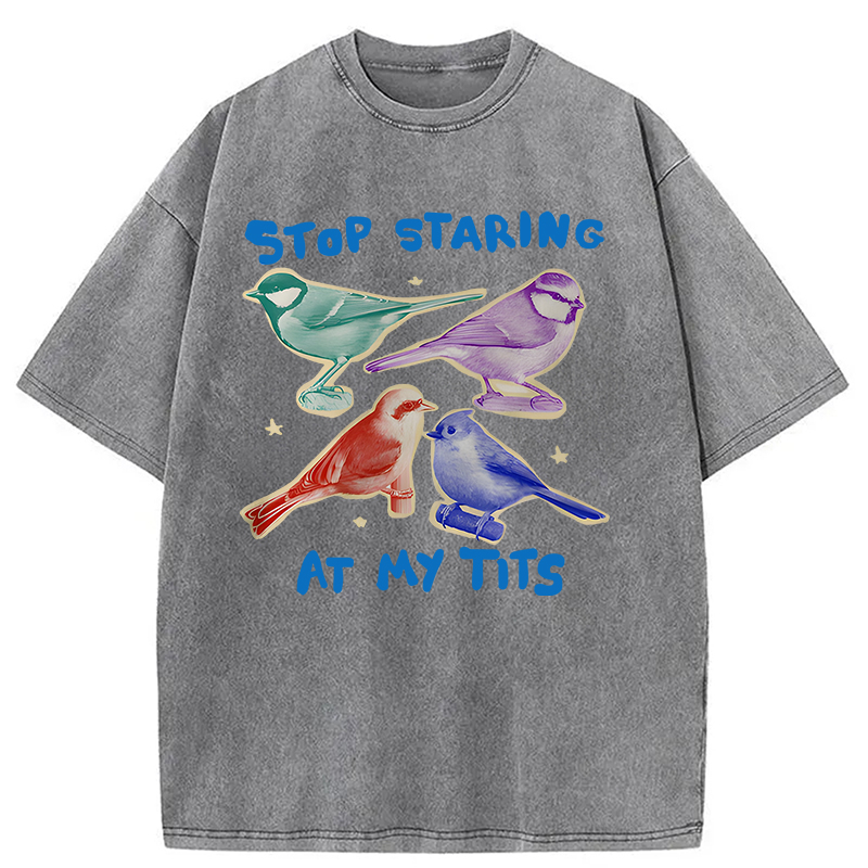 Modecanvas Stop Staring At My Tits DTG Printing Washed T-Shirt