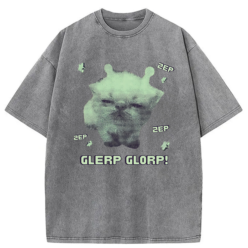 Modecanvas Sleepy Glerp Glorp Funny Cat Meme DTG Printing Washed T-Shirt