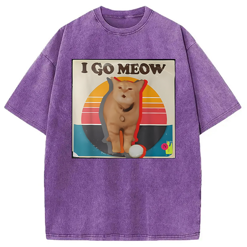 Modecanvas I Go Meow Funny Singing Cat Meme DTG Printing Washed T-Shirt