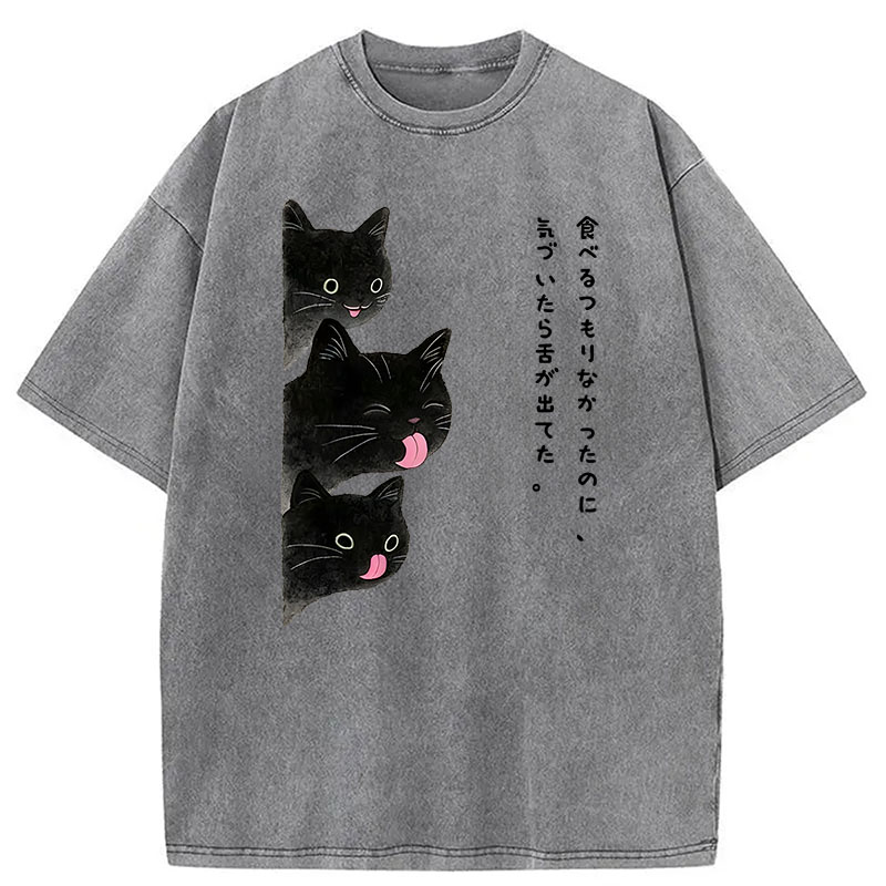 Modecanvas Cats Who Forgot They Stuck Tongues Out DTG Printing Washed T-Shirt