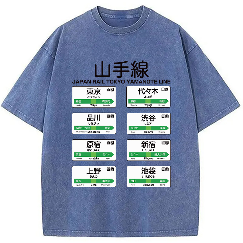 Modecanvas Japanese Subway Stations Washed T-Shirt