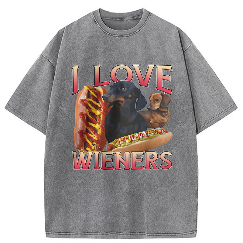 Modecanvas I Love Wieners Funny Dog Meme DTG Printing Washed T-Shirt