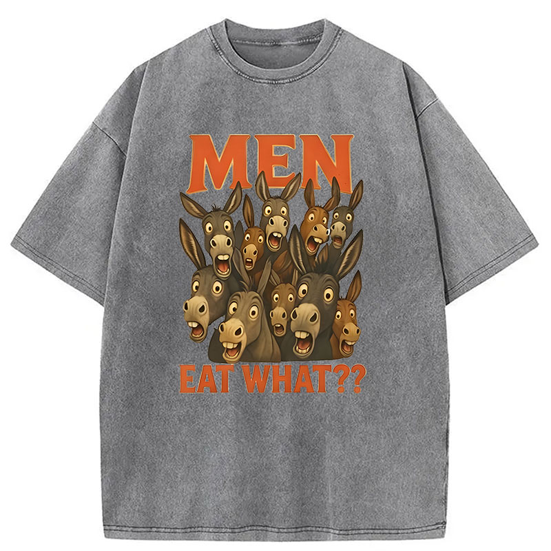 Modecanvas Men Eat What? Donkey DTG Printing Washed T-Shirt