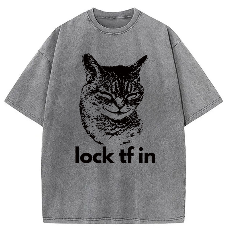 Modecanvas Serious Cat Locked In DTG Printing Washed T-Shirt