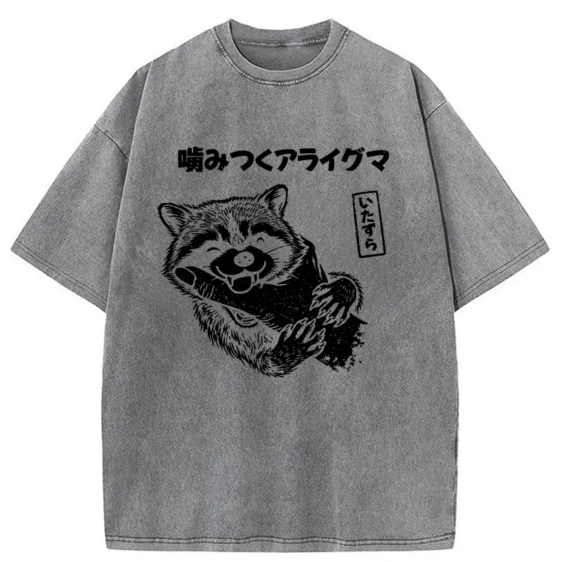 Modecanvas Mischief Raccoon DTG Printing Washed T-Shirt
