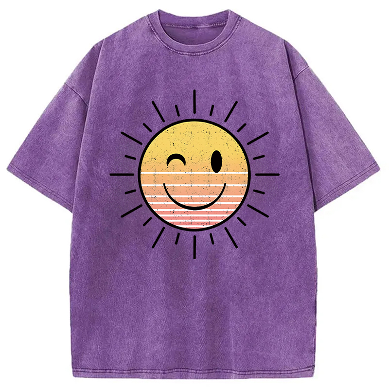 Modecanvas Sunshine Smile Face DTG Printing Washed T-Shirt