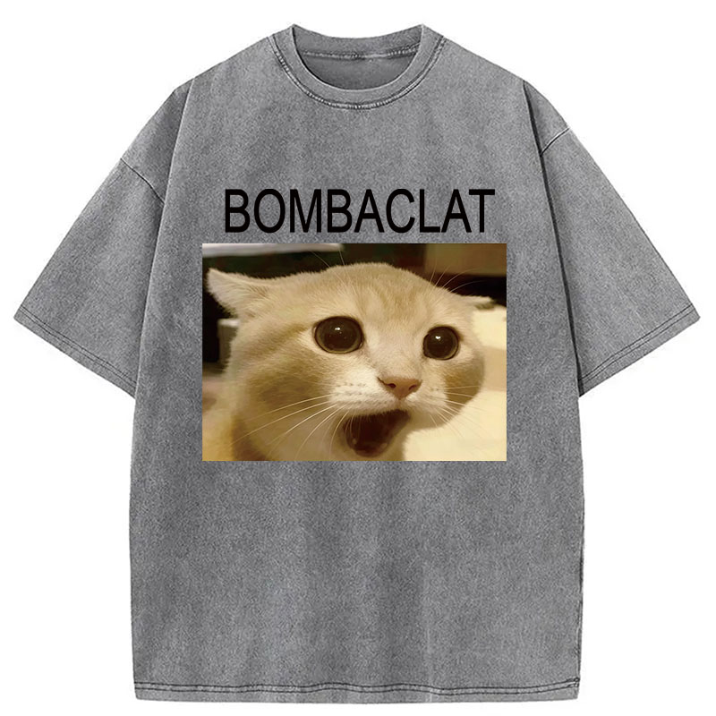 Modecanvas Bombaclat Cat Meme DTG Printing Washed T-Shirt