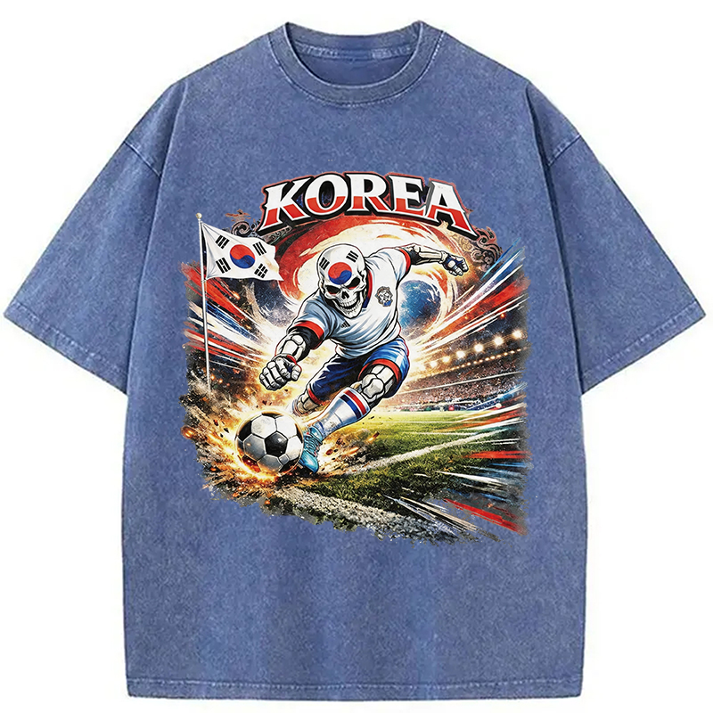 Modecanvas Korea Soccer Vintage DTG Printing Washed T-Shirt