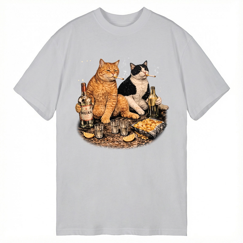 Modecanvas Funny Smoking Cat DTG Printing Classic T-Shirt-modecanvas