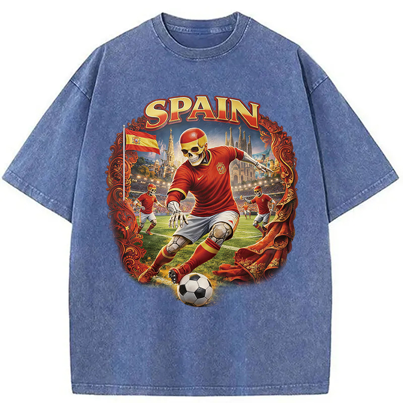 Modecanvas Spain Soccer Vintage DTG Printing Washed T-Shirt