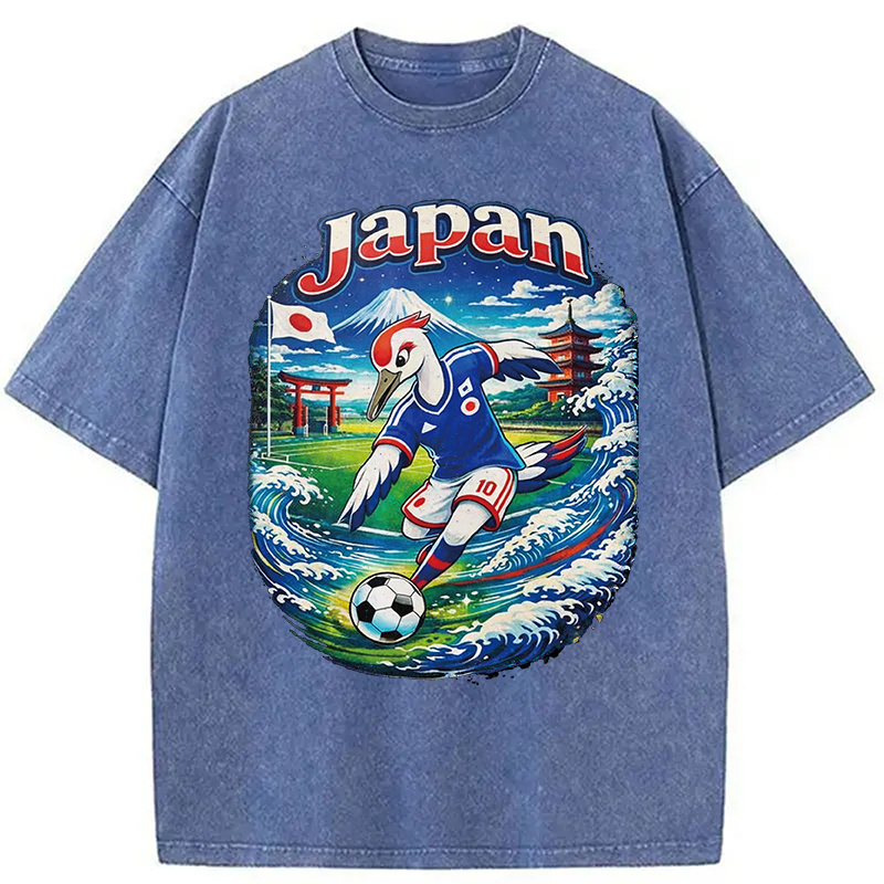 Modecanvas Japan Crane Soccer DTG Printing Washed T-Shirt