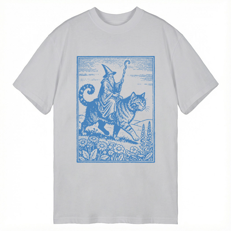 Modecanvas Wizard Cat Rider Vintage DTG Printing Classic T-Shirt-modecanvas