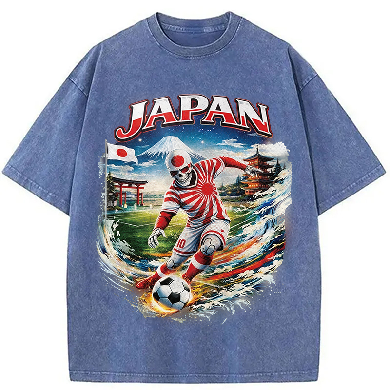 Modecanvas Vintage Japanese Football DTG Printing Washed T-Shirt