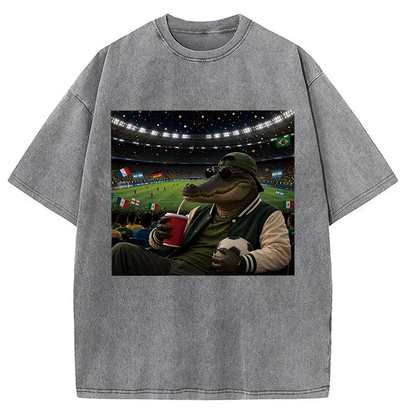 Modecanvas Funny Alligator Soccer Fan 2026 DTG Printing Washed T-Shirt