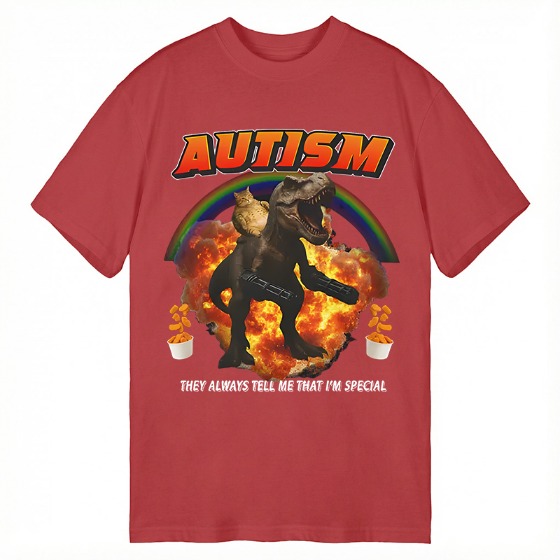 Modecanvas Funny Autism T-Rex Cat Meme DTG Printing Classic T-Shirt-modecanvas
