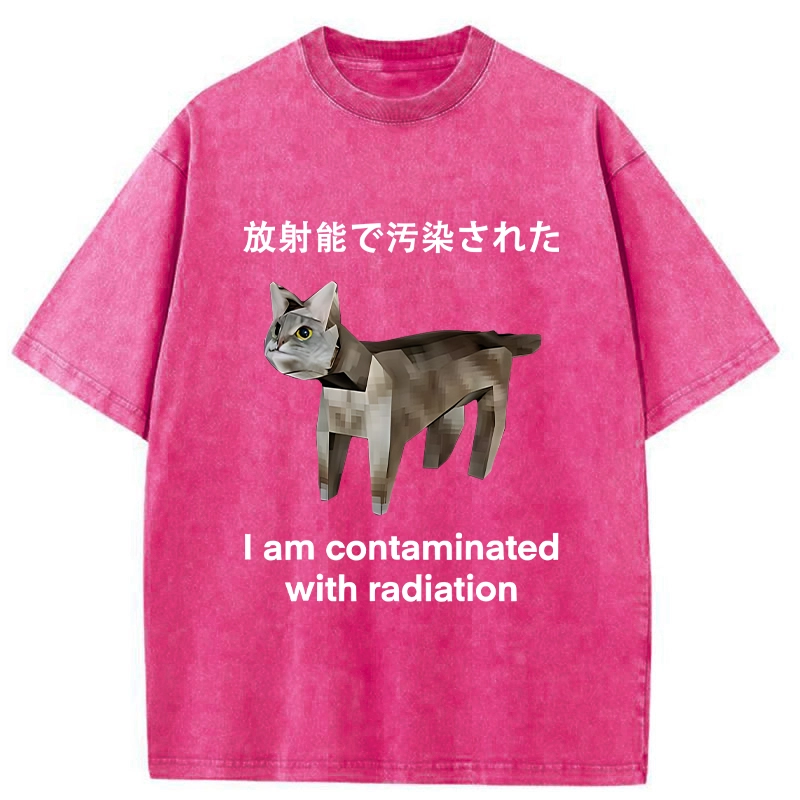 Modecanvas Cat Contaminated By Radiation Washed T-Shirt-modecanvas