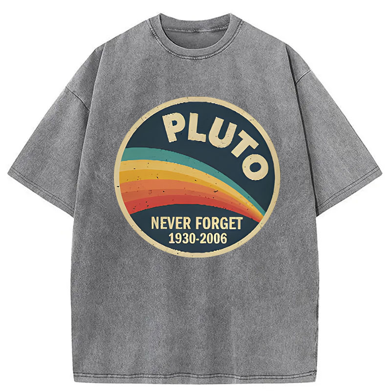 Modecanvas Never Forget Planet Pluto DTG Printing Washed T-Shirt