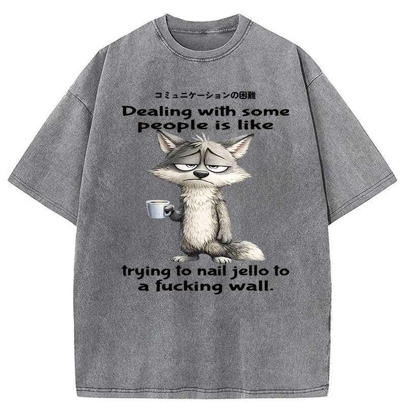 Modecanvas Dealing With Some People Is Like Trying To Nail Jello To A Fucking Wall DTG Printing Washed T-Shirt