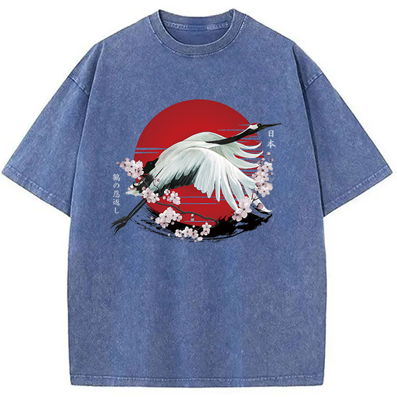 Modecanvas Japanese Crane Tsuru Washed T-Shirt