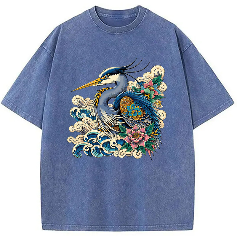 Modecanvas Japanese Blue Heron Washed T-Shirt