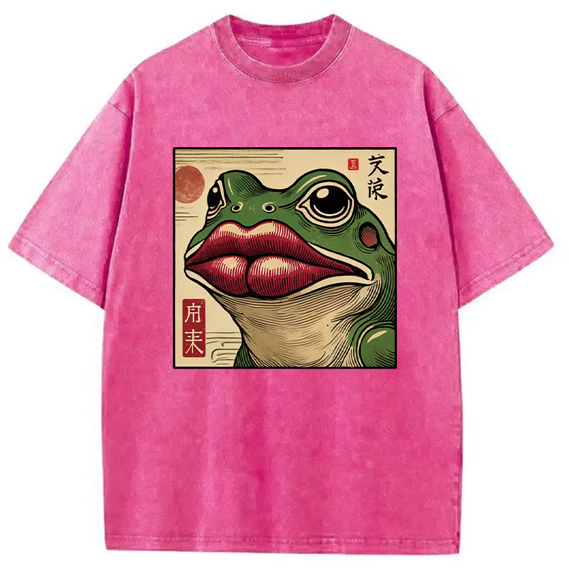 Modecanvas Funny Japanese Ukiyo-e Frog Washed T-Shirt