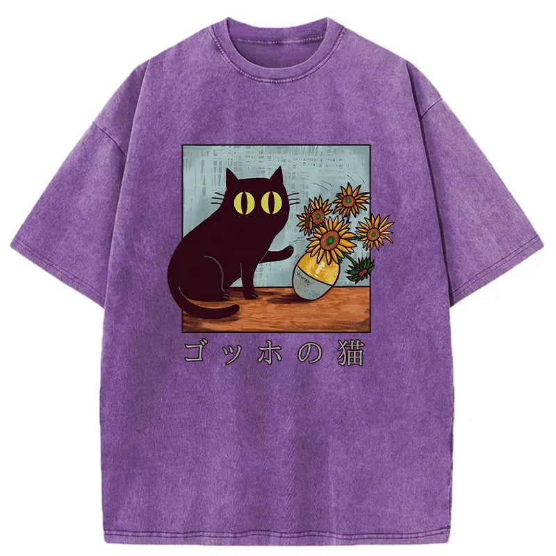 Modecanvas Art Print's Cat Washed T-Shirt-modecanvas