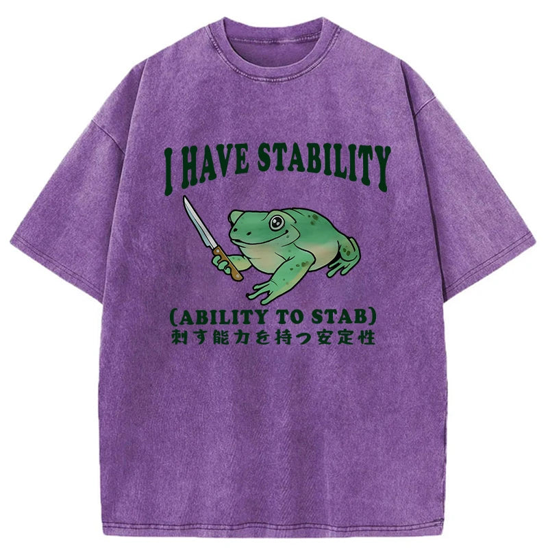 Modecanvas Mentally Stable Assassin Frog Washed T-Shirt-modecanvas