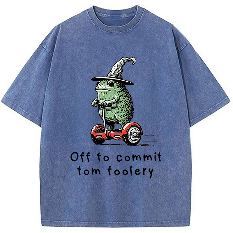 Modecanvas Frog Riding A Balance Scooter Washed T-Shirt-modecanvas