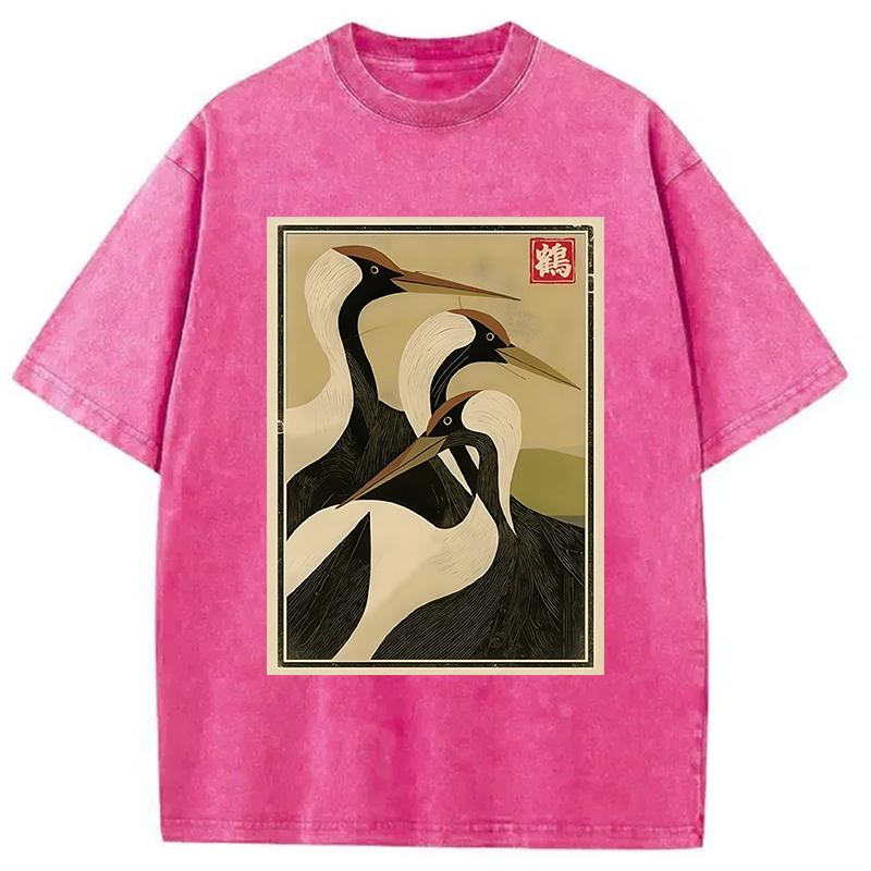 Modecanvas Japanese Crane Vintage Washed T-Shirt