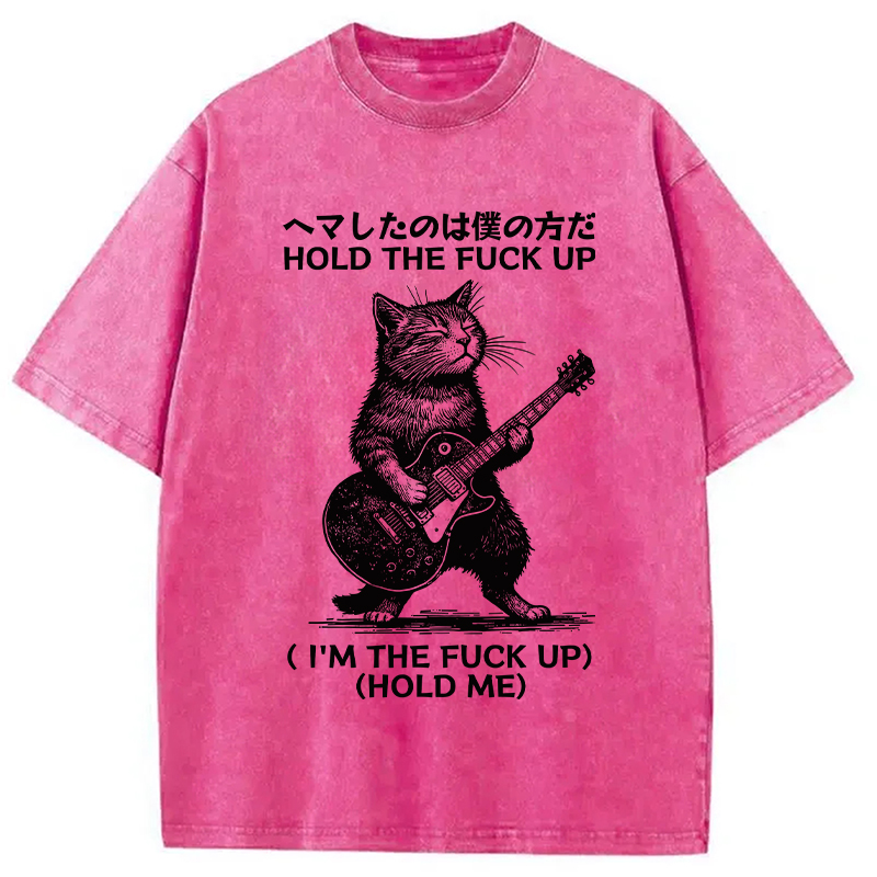 Modecanvas Funny Cat Guitarist Washed T-Shirt
