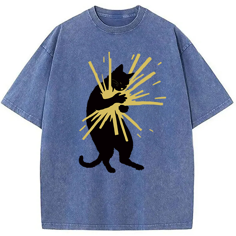 Modecanvas Cat Holding Light Washed T-Shirt