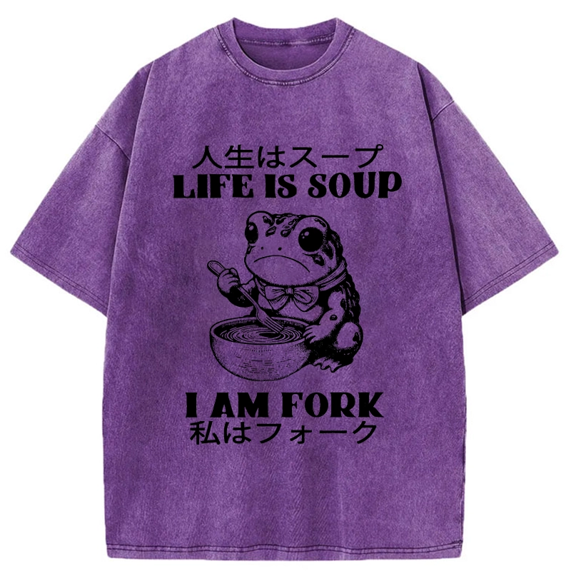 Modecanvas Life Is Soup I Am Fork Washed T-Shirt-modecanvas