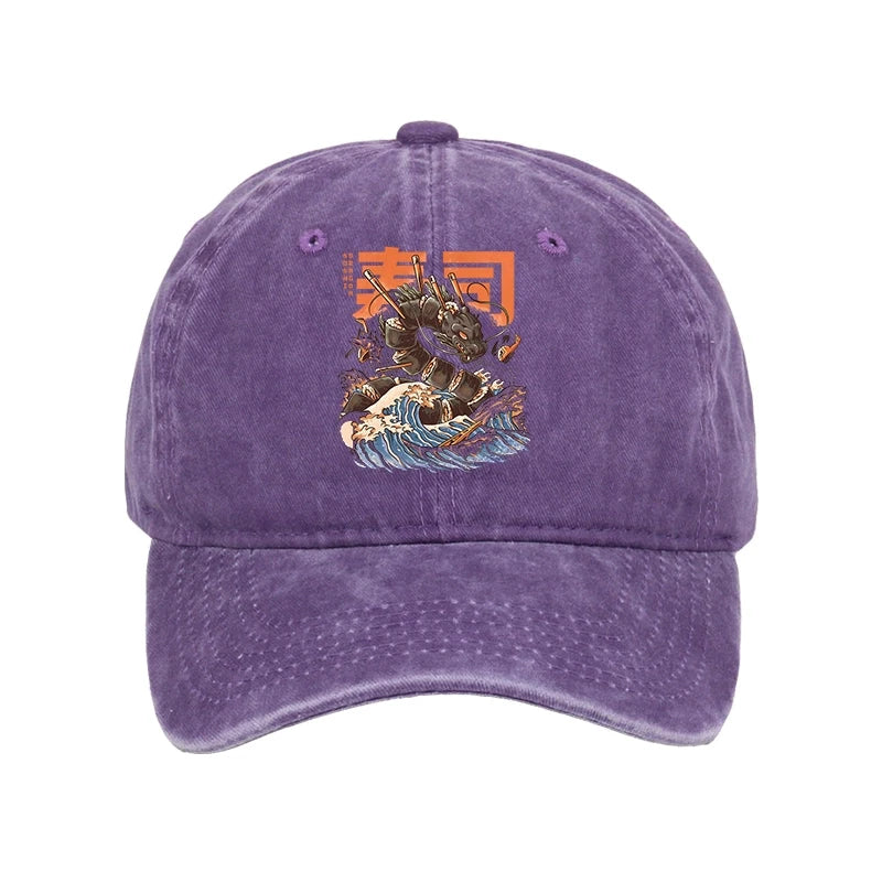 Modecanvas The Great Sushi Dragon Wave Washed Cap-modecanvas