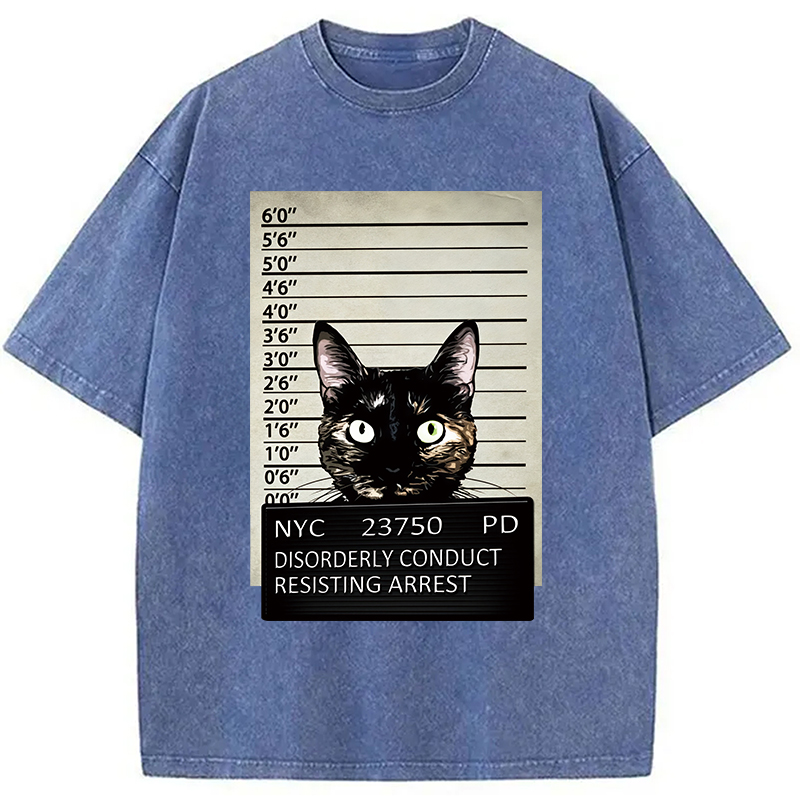 Modecanvas Arrested Black Cat Washed T-Shirt
