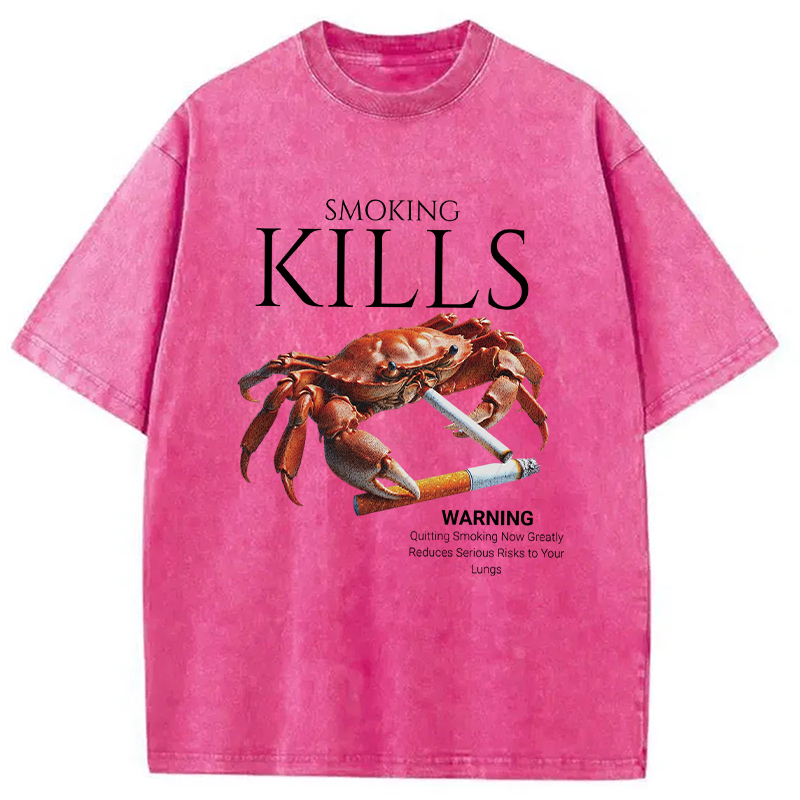 Modecanvas Smoking Kills Crab Washed T-Shirt