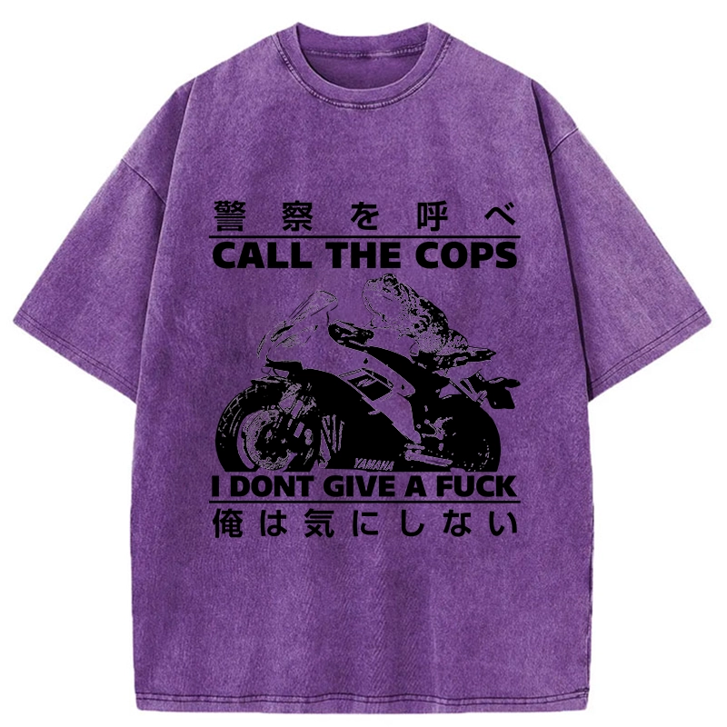 Modecanvas Funny Frog Riding A Motorcycle Washed T-Shirt