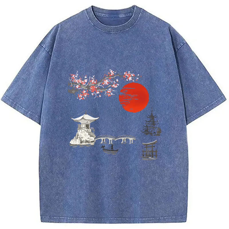 Modecanvas Japanese temple Washed T-Shirt