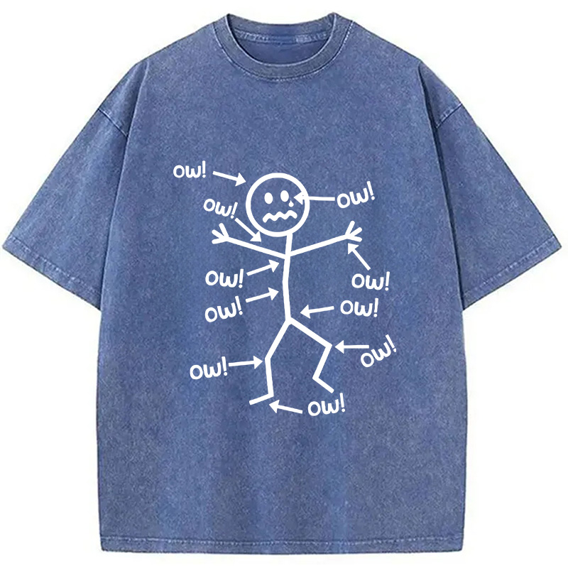 Modecanvas Ow Ow Ow Funny Scream DTG Printing Washed T-Shirt-modecanvas