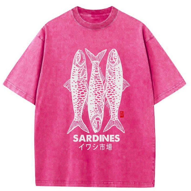 Modecanvas Sardines Market Washed T-Shirt-modecanvas
