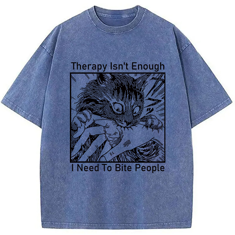Modecanvas Japanese Cat Biting Washed T-Shirt
