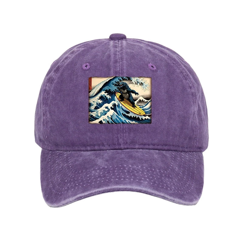 Modecanvas Dinosaur Surfing Japanese Washed Cap-modecanvas