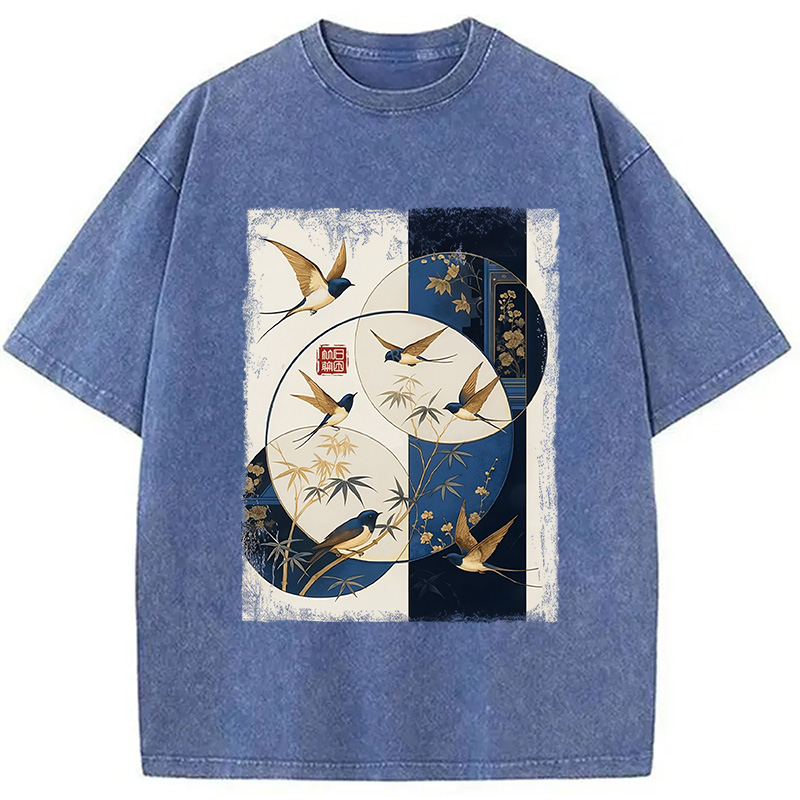 Modecanvas Swallows Among The Bamboo Washed T-Shirt