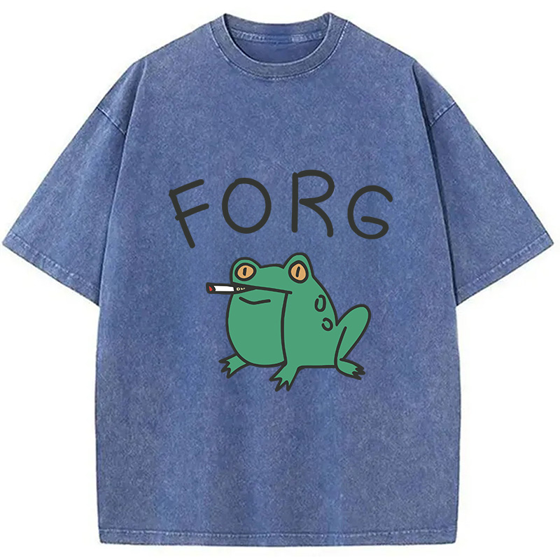 Modecanvas Smoking Frog Washed T-Shirt-modecanvas