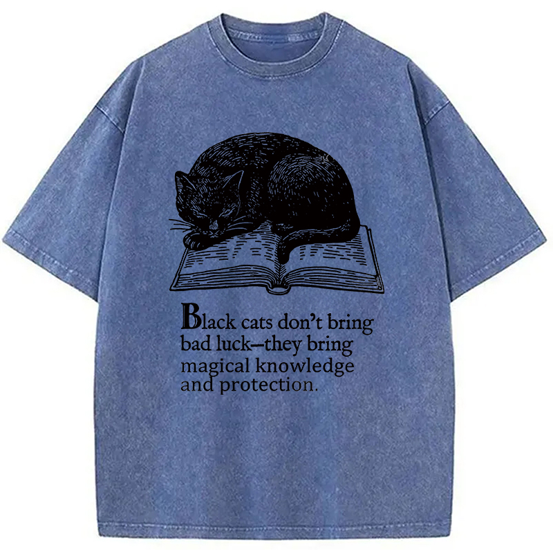 Modecanvas Black Cat Sleeping On A Book Washed T-Shirt