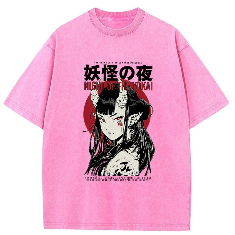 Modecanvas Yokai Aesthetic Japanese Streetwear Washed T-Shirt