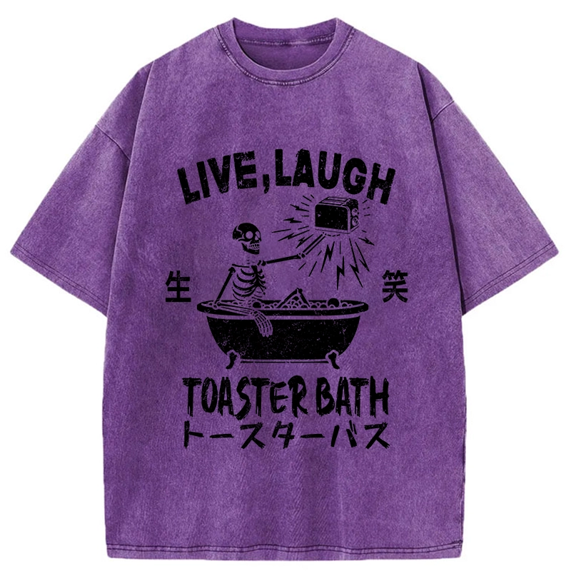Modecanvas Funny Electric Shock Skeleton Washed T-Shirt-modecanvas